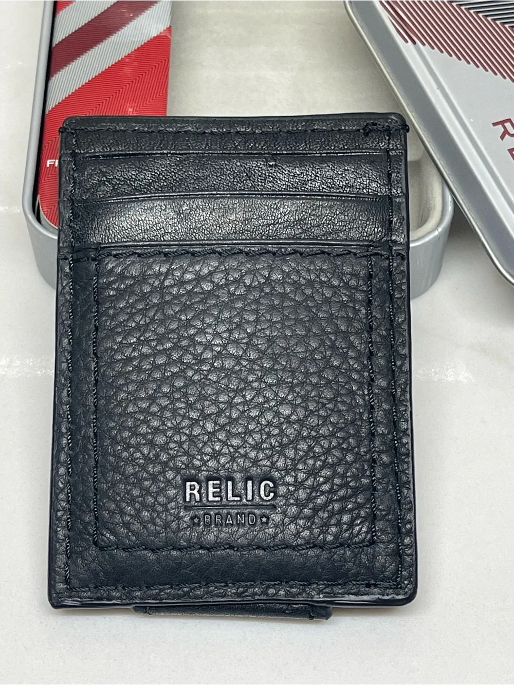 Relic Magnetic Front Pocket Wallet, Black Solid Logo Accent, Mens